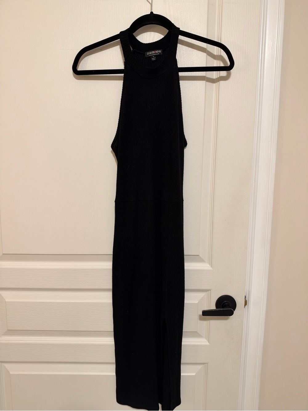 Fashion Nova Black Ribbed Halter Midi Dress